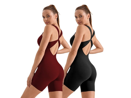 V-neck Skinny Jumpsuit With Crossover Back