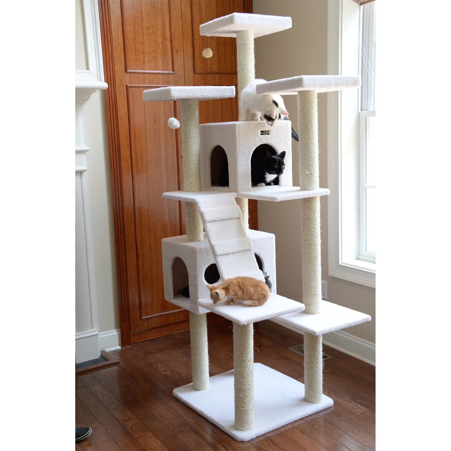 Real Wood Classic Ivory Cat Tree Multi Levels Condos B7701