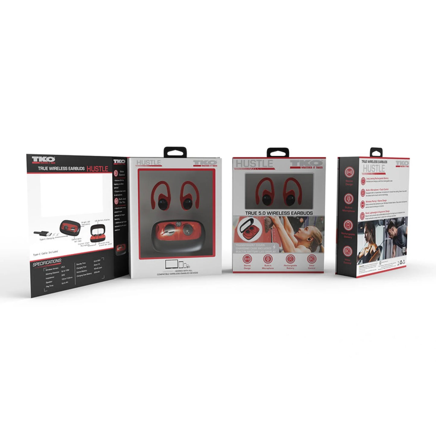 Wrap Around TWS Earbuds With Battery Indicator- Black/Red