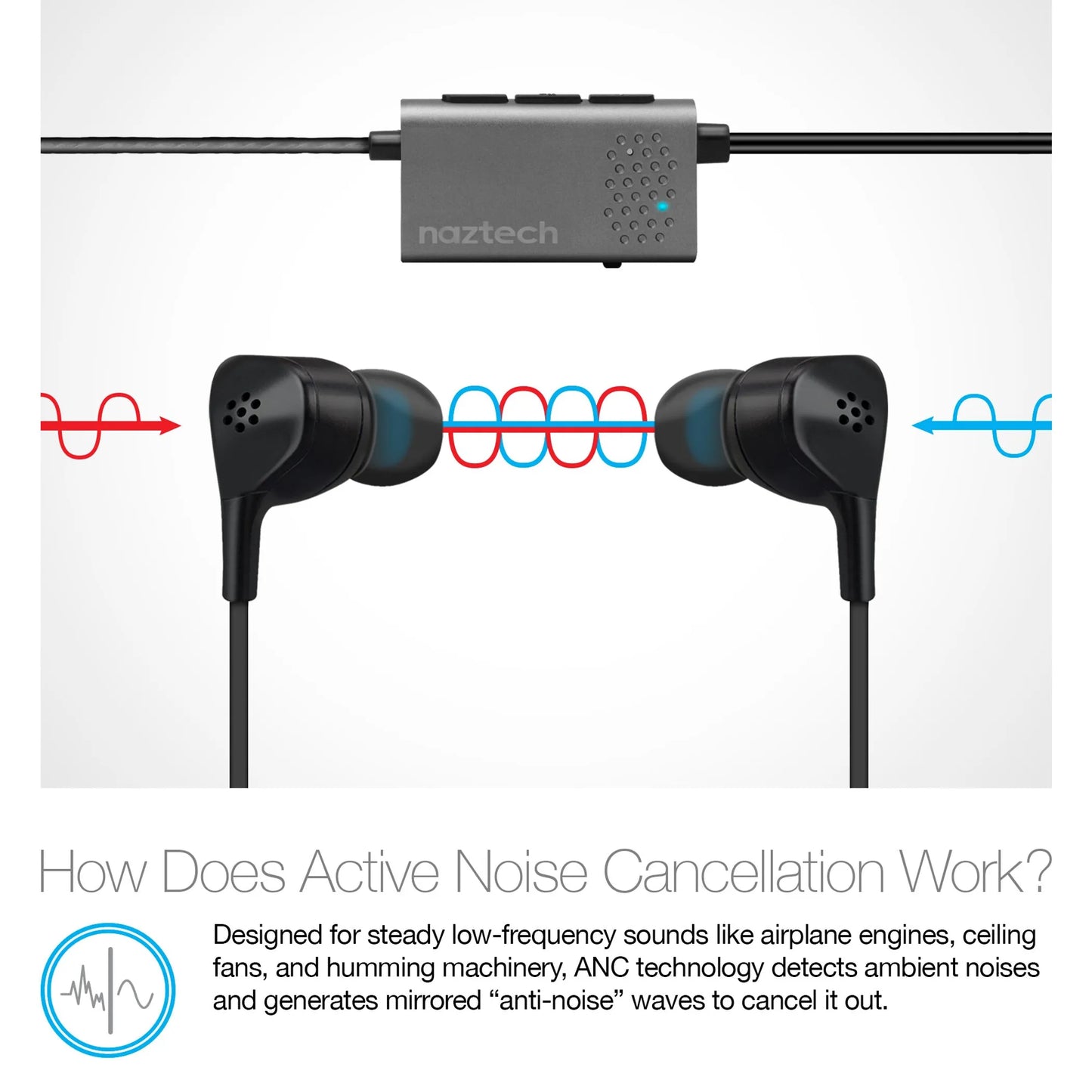 Naztech X1ANC Active Noise Cancelling Earphones 3.5mm Black