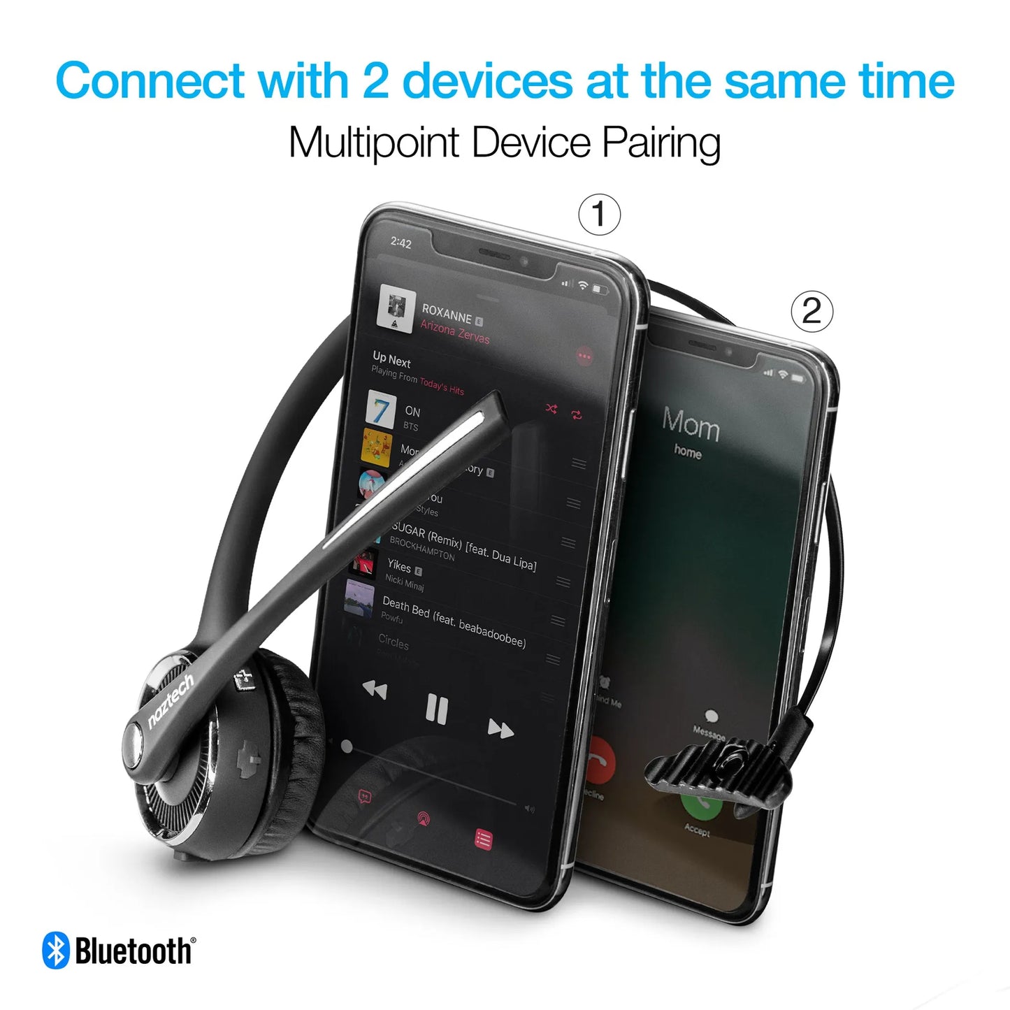 Naztech N980 BT Over-the-Head Headset w/Base Blk