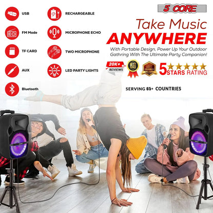 8 inch PA Portable Bluetooth Party Speaker Karaoke Boombox + 2 Wireless Mics