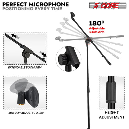 Tripod Mic Stand Adjustable Holder Floor Microphone Boom Arm