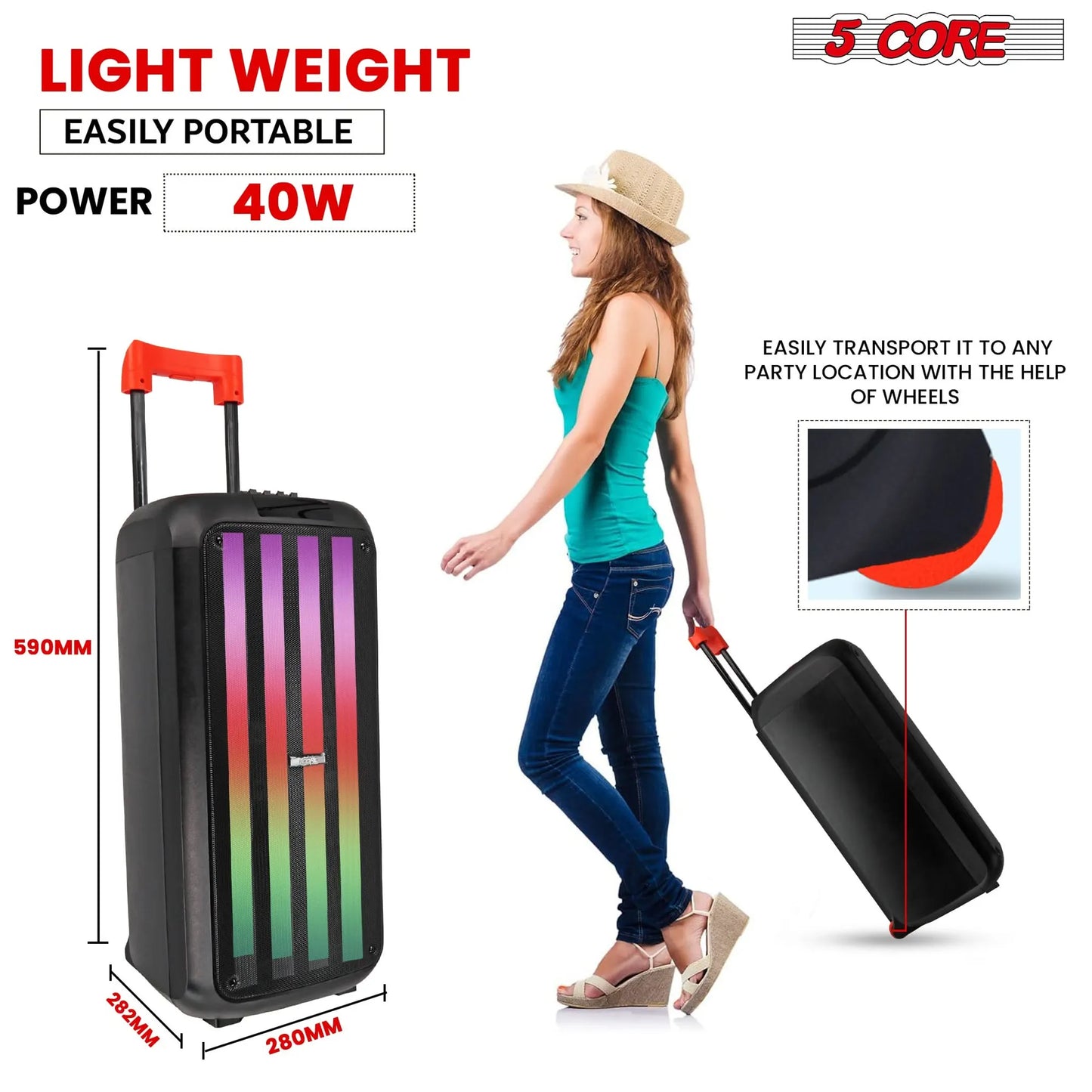 Bluetooth Party Speaker 8 inch PA RGB Partybox Karaoke Machine + 2 Wireless Mic
