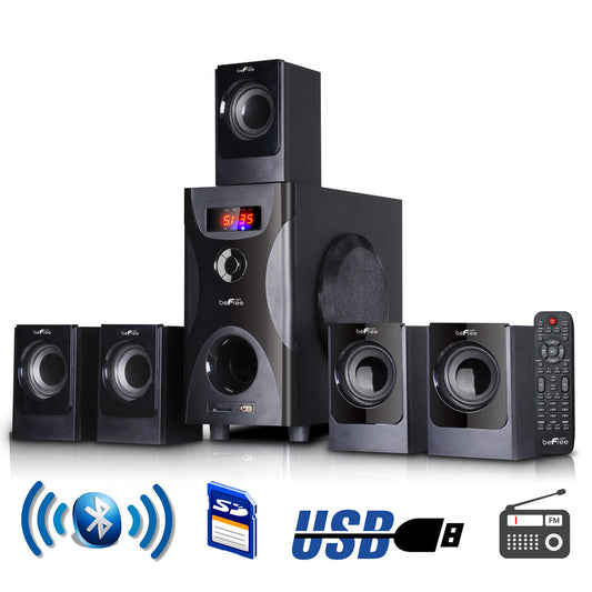 BeFree Sound 5.1 Channel Surround Sound Bluetooth Speaker System in Black