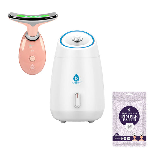 Pursonic Complete At-Home Facial Spa Bundle – Facial Steamer, 7-in-1 LED Light Therapy Device & Hydrocolloid Pimple Patches-0