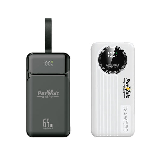 Pursonic Power Anywhere Bundle – PurVolt 40,000mAh Power Bank + LED Fast Charging Power Bank with Built-in Cables-0