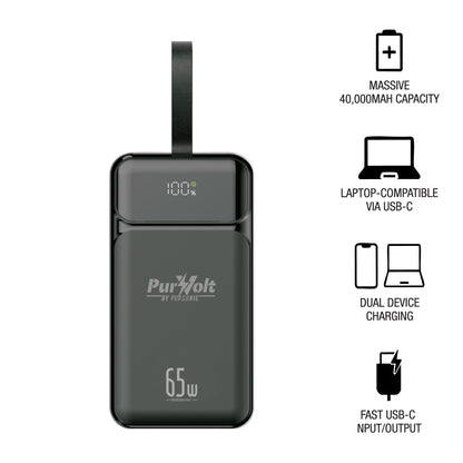 Pursonic Power Anywhere Bundle – PurVolt 40,000mAh Power Bank + LED Fast Charging Power Bank with Built-in Cables-1